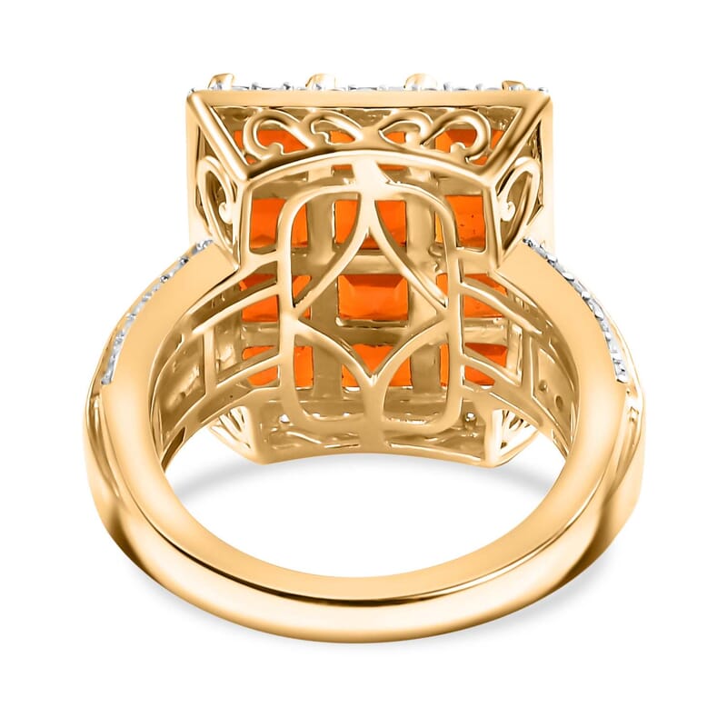 D'Joy AAA Buriti Fire Opal and Moissanite 4.10 ctw Art Deco Ring in 18K Vermeil Yellow Gold Over Sterling Silver (Size 6.0)