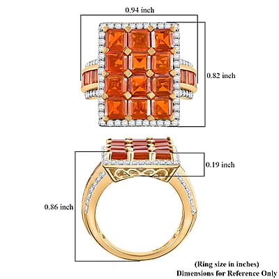 D'Joy AAA Buriti Fire Opal and Moissanite 4.10 ctw Art Deco Ring in 18K Vermeil Yellow Gold Over Sterling Silver (Size 6.0)