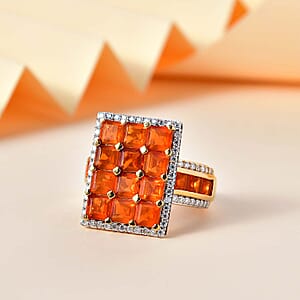 D'Joy AAA Buriti Fire Opal and Moissanite 4.10 ctw Art Deco Ring in 18K Vermeil Yellow Gold Over Sterling Silver (Size 7.0)