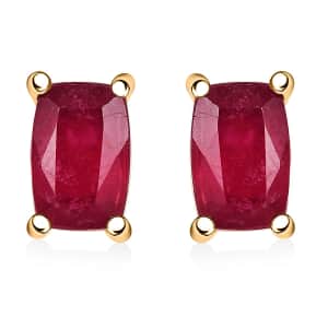 Niassa Ruby (FF) 1.75 ctw Solitaire Stud Earrings in 18K Vermeil Yellow Gold Over Sterling Silver