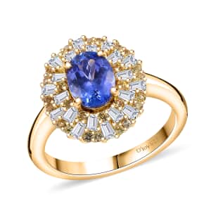 Tanzanite, Yellow Sapphire and Moissanite 1.90 ctw Radiant Harmony Ring in 18K Vermeil Yellow Gold Over Sterling Silver (Size 10.0)