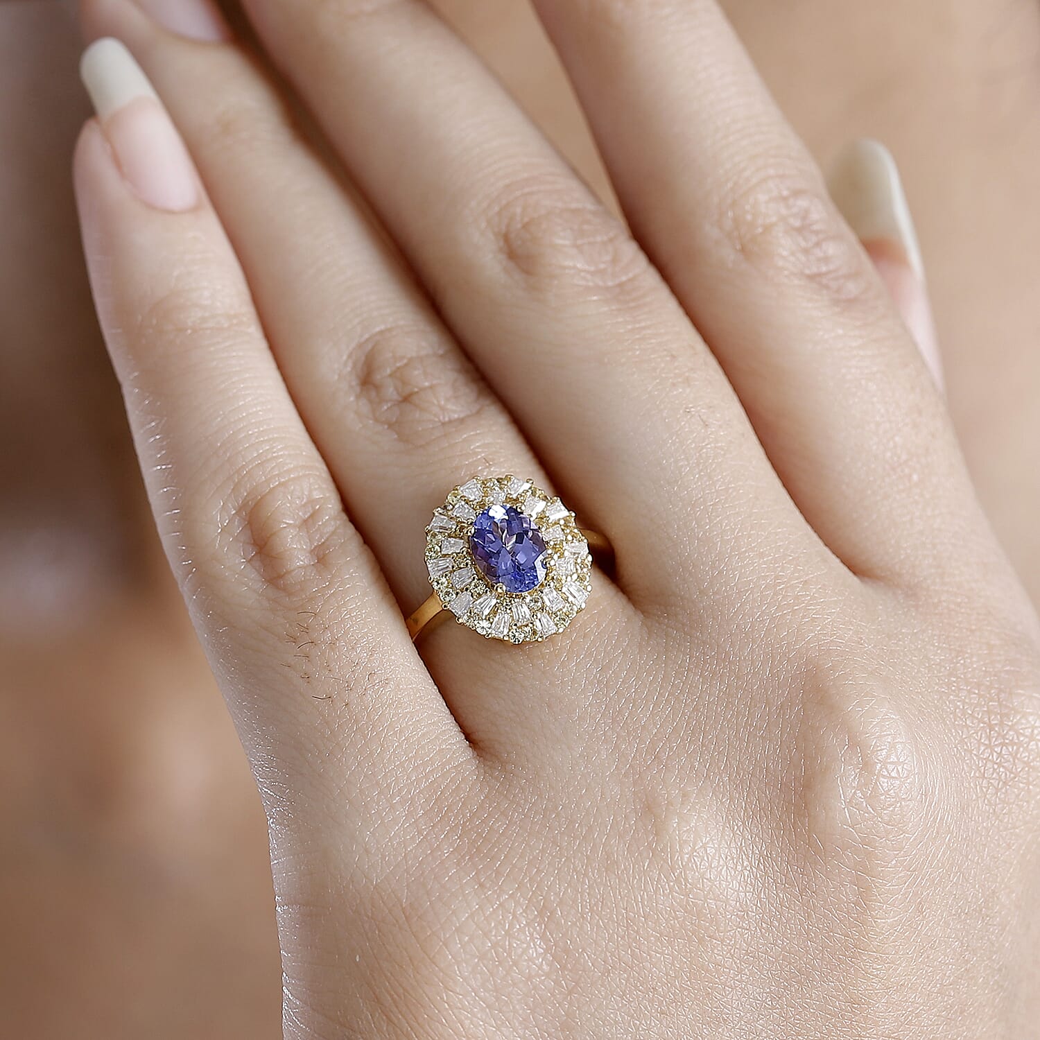 D'Joy Tanzanite, Yellow Sapphire and Moissanite 1.90 ctw Radiant Harmony Ring in 18K Vermeil Yellow Gold Over Sterling Silver (Size 10.0)