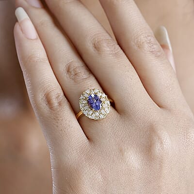 D'Joy Tanzanite, Yellow Sapphire and Moissanite 1.90 ctw Radiant Harmony Ring in 18K Vermeil Yellow Gold Over Sterling Silver (Size 10.0)
