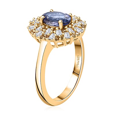 D'Joy Tanzanite, Yellow Sapphire and Moissanite 1.90 ctw Radiant Harmony Ring in 18K Vermeil Yellow Gold Over Sterling Silver (Size 10.0)