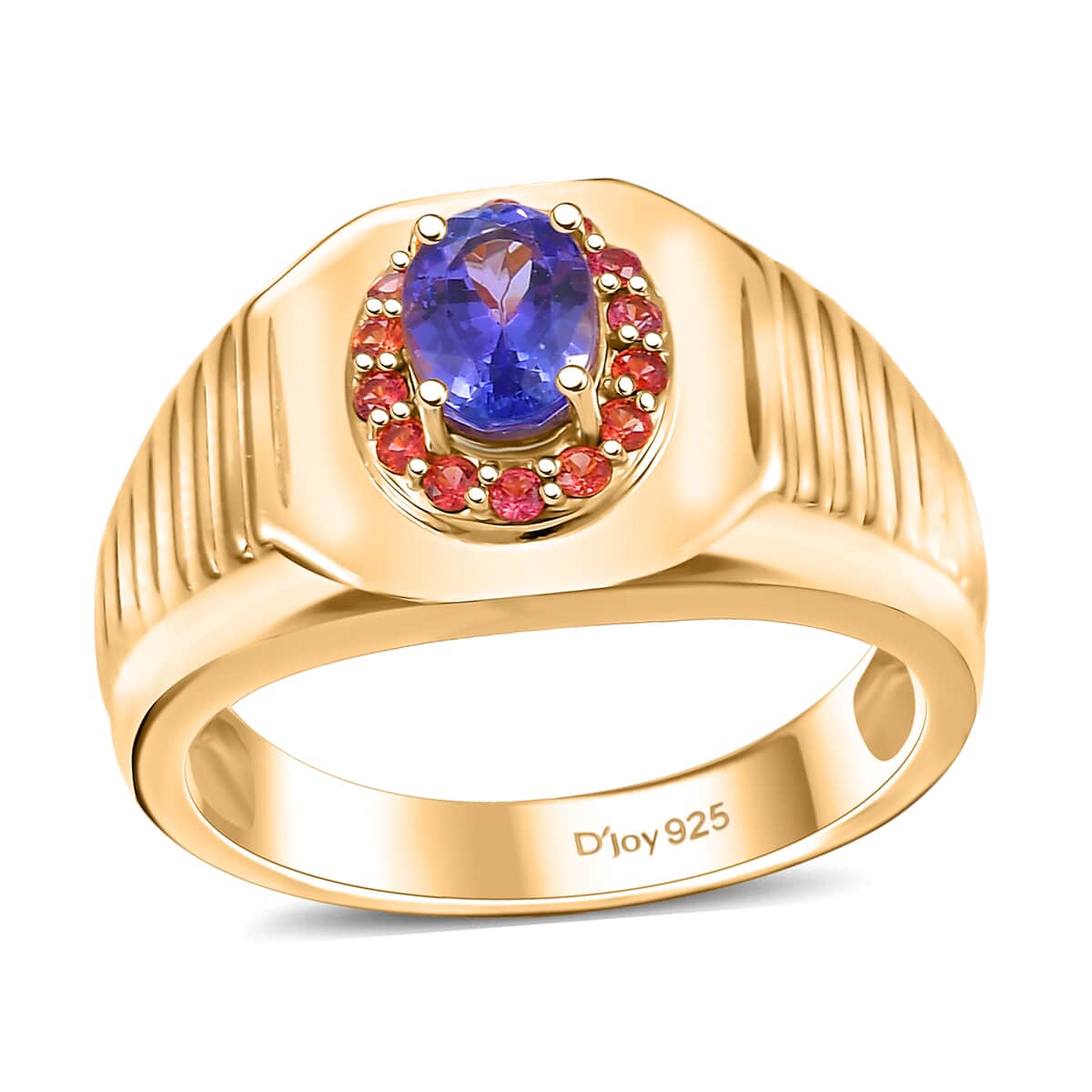 Premium Tanzanite and Padparadscha Sapphire (BT) 1.15 ctw Men's Ring in 18K Vermeil Yellow Gold Over Sterling Silver (Size 10.0) image number 0