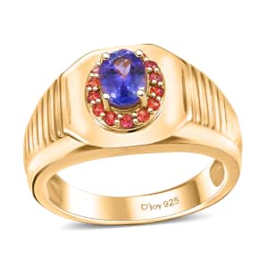 Premium Tanzanite and Padparadscha Sapphire (BT) 1.15 ctw Men's Ring in 18K Vermeil Yellow Gold Over Sterling Silver (Size 10.0)