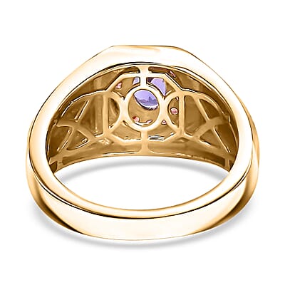 Premium Tanzanite and Padparadscha Sapphire (BT) 1.15 ctw Men's Ring in 18K Vermeil Yellow Gold Over Sterling Silver (Size 10.0)