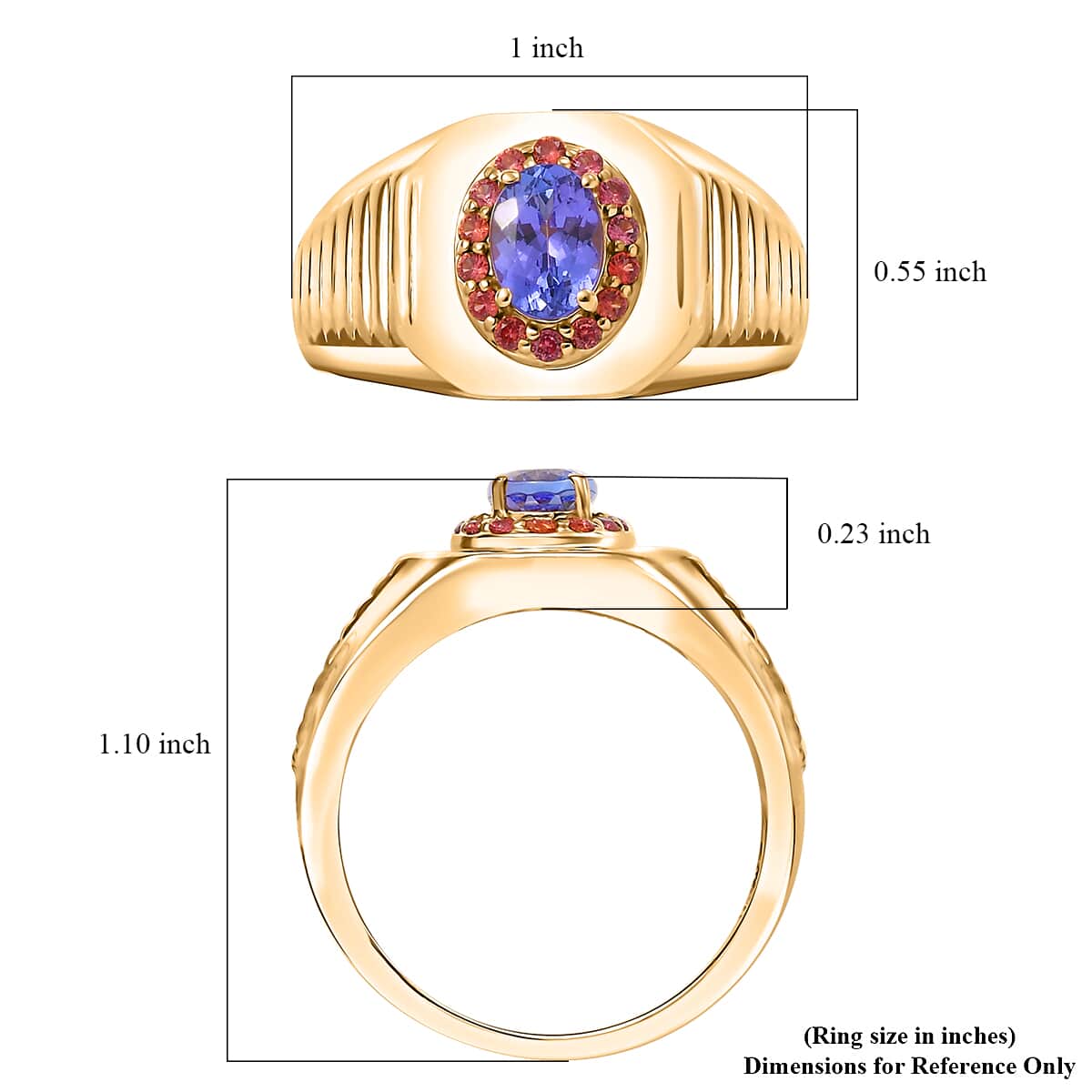 Premium Tanzanite and Padparadscha Sapphire (BT) 1.15 ctw Men's Ring in 18K Vermeil Yellow Gold Over Sterling Silver (Size 10.0) image number 5