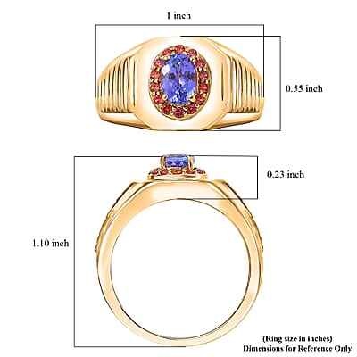 Premium Tanzanite and Padparadscha Sapphire (BT) 1.15 ctw Men's Ring in 18K Vermeil Yellow Gold Over Sterling Silver (Size 10.0)