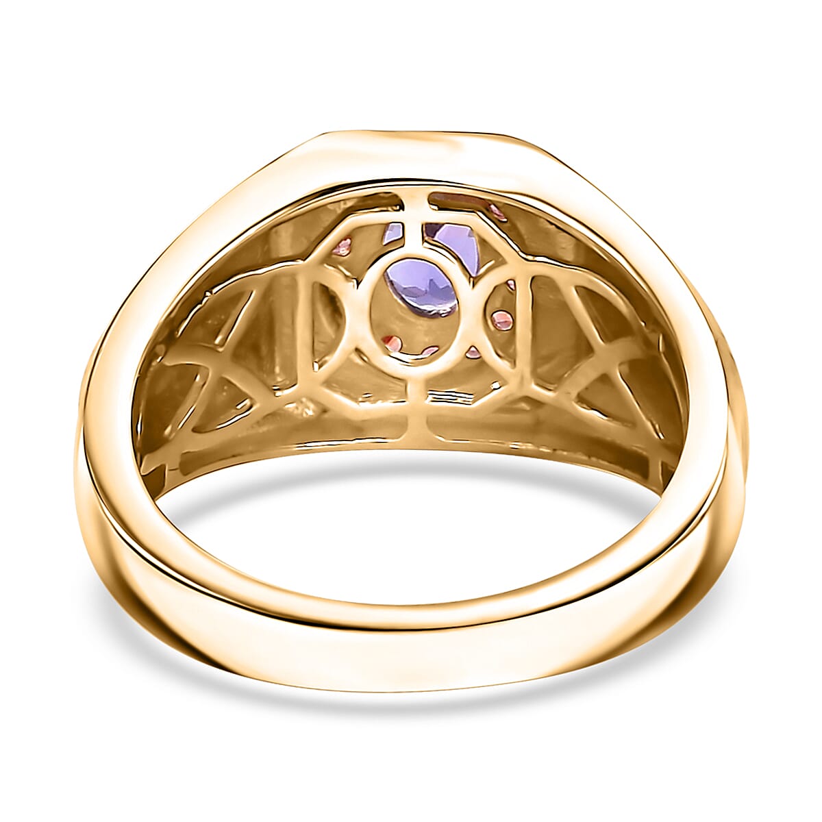 D'Joy Premium Tanzanite and Padparadscha Sapphire (BT) 1.15 ctw Men's Ring in 18K Vermeil Yellow Gold Over Sterling Silver (Size 9.0) image number 4