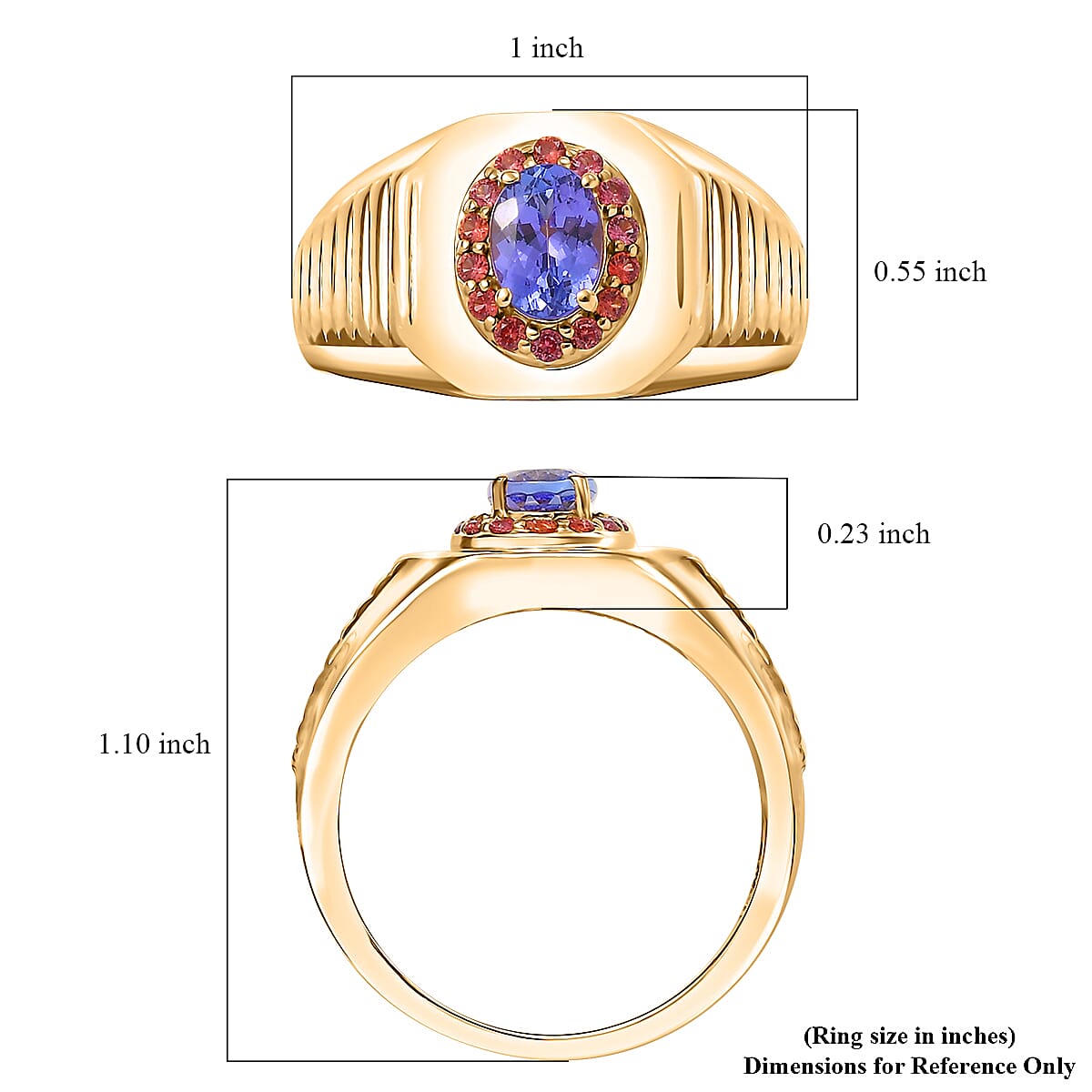 D'Joy Premium Tanzanite and Padparadscha Sapphire (BT) 1.15 ctw Men's Ring in 18K Vermeil Yellow Gold Over Sterling Silver (Size 9.0) image number 5