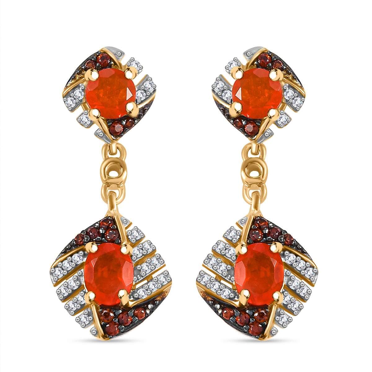 AAA Buriti Fire Opal, Brown and White Zircon 1.35 ctw Phoenix Ember Earrings in 18K Vermeil Yellow Gold Over Sterling Silver image number 0