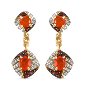 AAA Buriti Fire Opal, Brown and White Zircon 1.35 ctw Phoenix Ember Earrings in 18K Vermeil Yellow Gold Over Sterling Silver