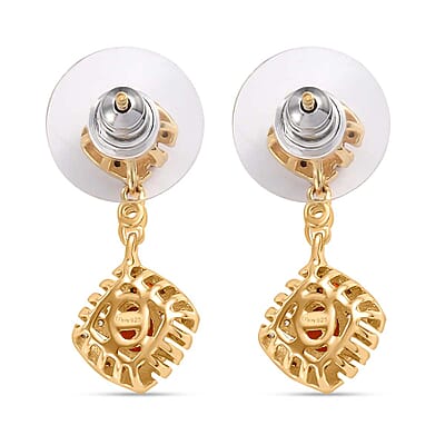 D'Joy AAA Buriti Fire Opal, Brown and White Zircon 1.35 ctw Phoenix Ember Earrings in 18K Vermeil Yellow Gold Over Sterling Silver