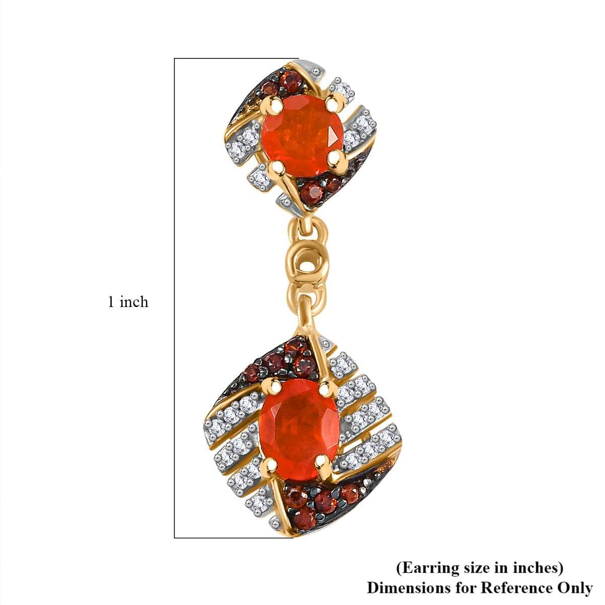 AAA Buriti Fire Opal, Brown and White Zircon 1.35 ctw Phoenix Ember Earrings in 18K Vermeil Yellow Gold Over Sterling Silver image number 4