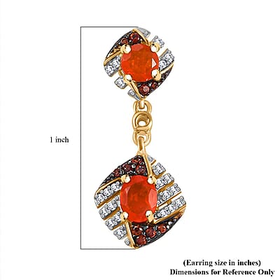 D'Joy AAA Buriti Fire Opal, Brown and White Zircon 1.35 ctw Phoenix Ember Earrings in 18K Vermeil Yellow Gold Over Sterling Silver