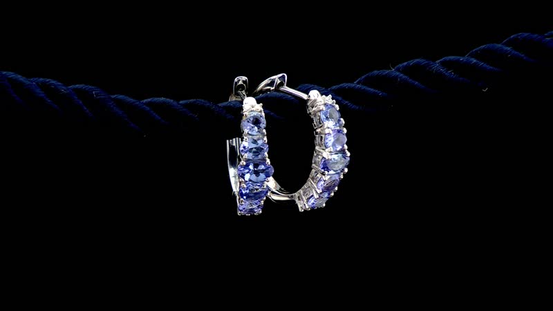 D'Joy Tanzanite and Moissanite 1.85 ctw Hoop Earrings in Rhodium Over Sterling Silver