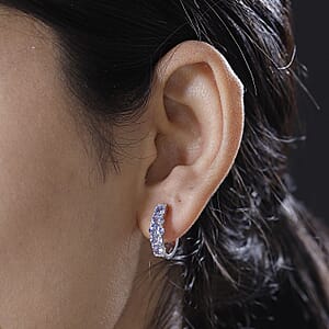 D'Joy Tanzanite and Moissanite 1.85 ctw Hoop Earrings in Rhodium Over Sterling Silver