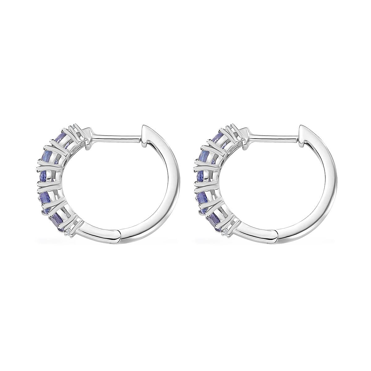D'Joy Tanzanite and Moissanite 1.85 ctw Hoop Earrings in Rhodium Over Sterling Silver