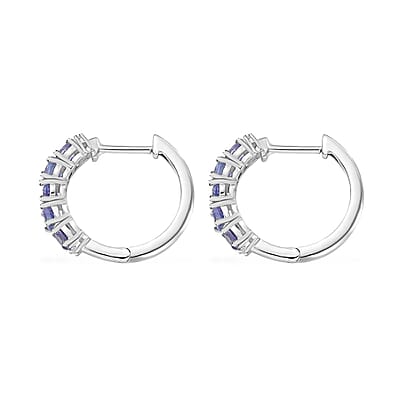 D'Joy Tanzanite and Moissanite 1.85 ctw Hoop Earrings in Rhodium Over Sterling Silver