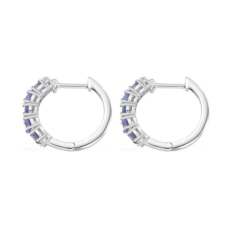 D'Joy Tanzanite and Moissanite 1.85 ctw Hoop Earrings in Rhodium Over Sterling Silver