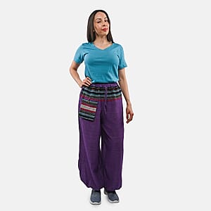 Purple Jacquard Weave 100% Cotton Harem Pant with Front Pocket - One Size Fits Most