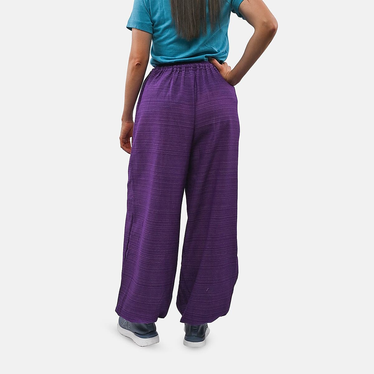 Purple Jacquard Weave 100% Cotton Harem Pant with Front Pocket - One Size Fits Most image number 1
