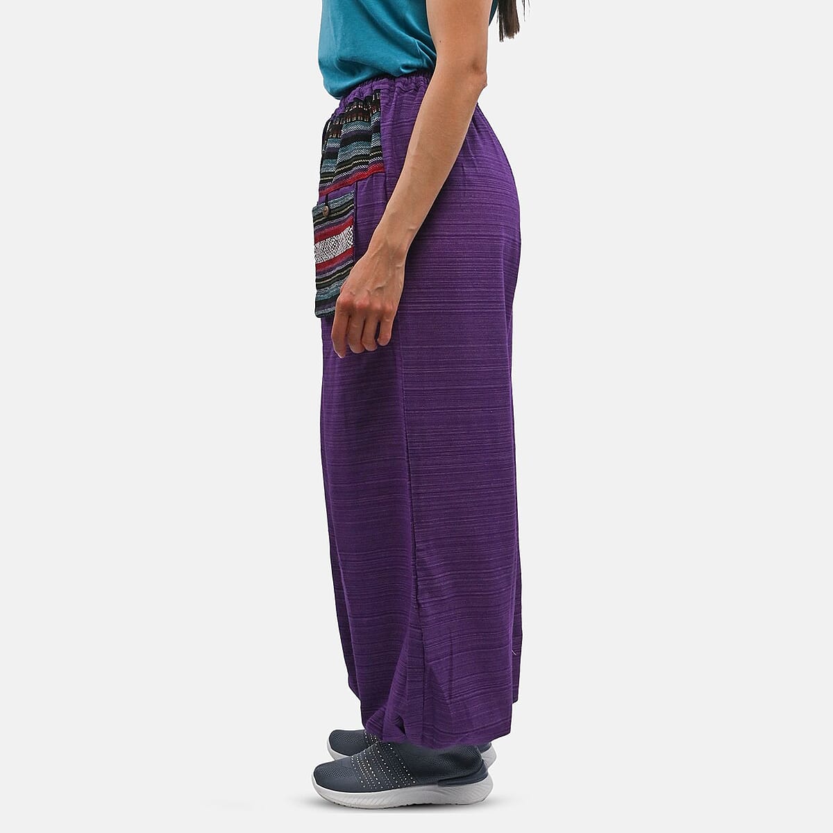 Purple Jacquard Weave 100% Cotton Harem Pant with Front Pocket - One Size Fits Most image number 2