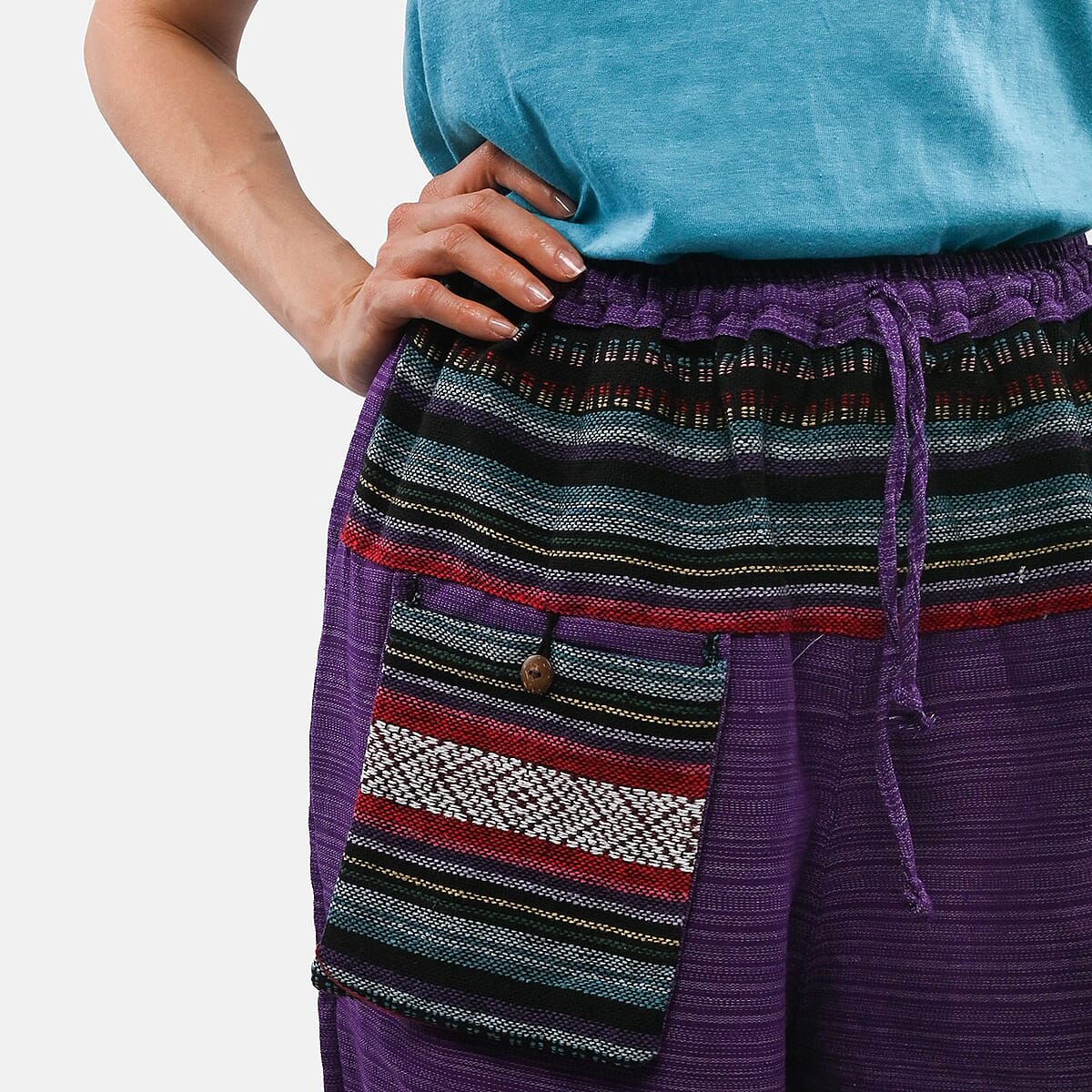 Purple Jacquard Weave 100% Cotton Harem Pant with Front Pocket - One Size Fits Most image number 4