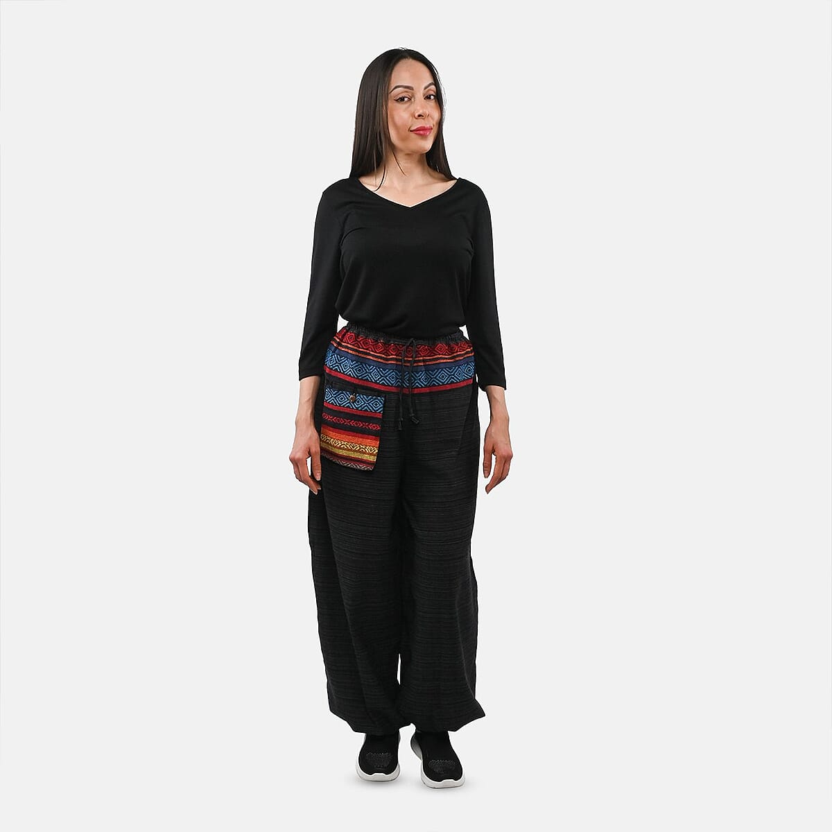 Black Jacquard Weave 100% Cotton Harem Pant with Front Pocket - One Size Fits Most image number 0