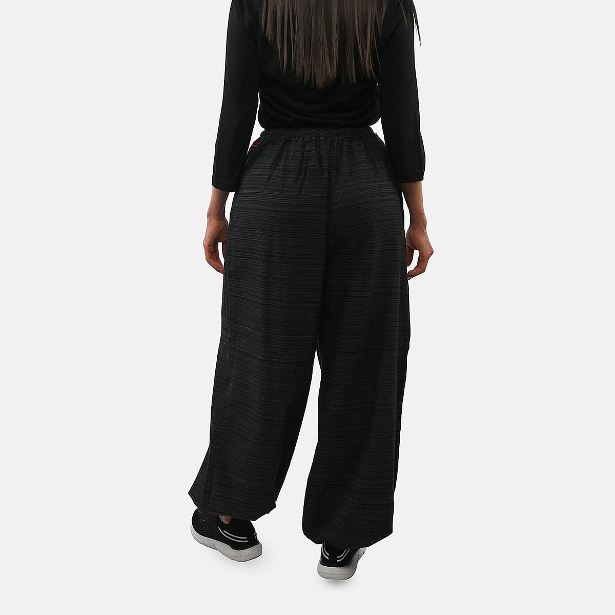 Black Jacquard Weave 100% Cotton Harem Pant with Front Pocket - One Size Fits Most image number 1
