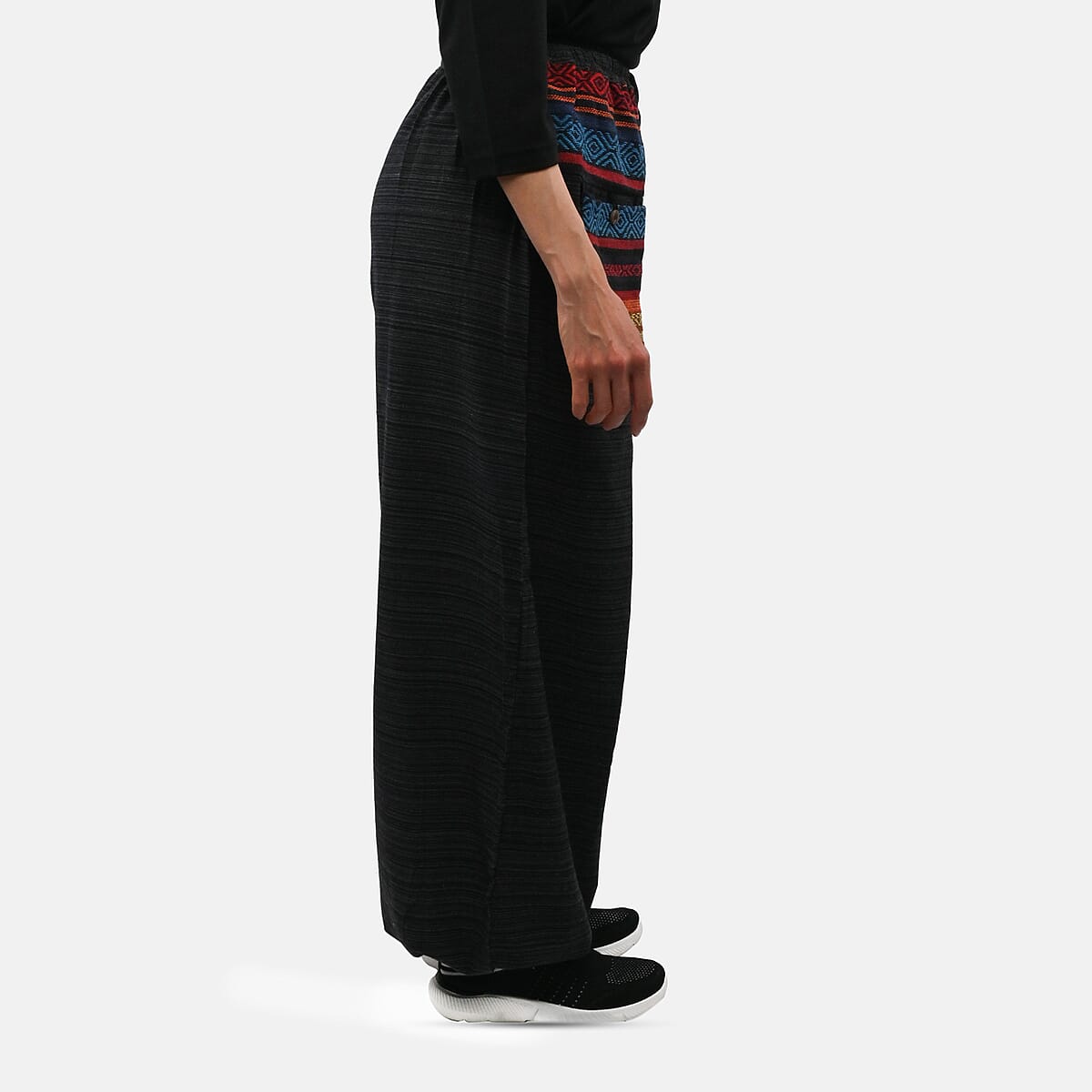 Black Jacquard Weave 100% Cotton Harem Pant with Front Pocket - One Size Fits Most image number 2