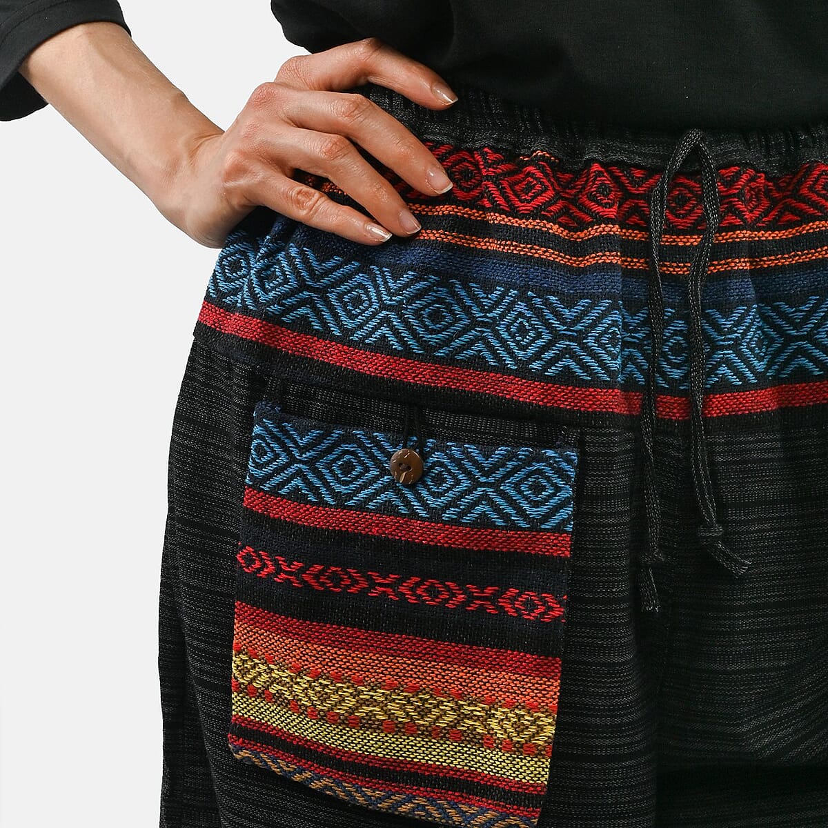 Black Jacquard Weave 100% Cotton Harem Pant with Front Pocket - One Size Fits Most image number 4