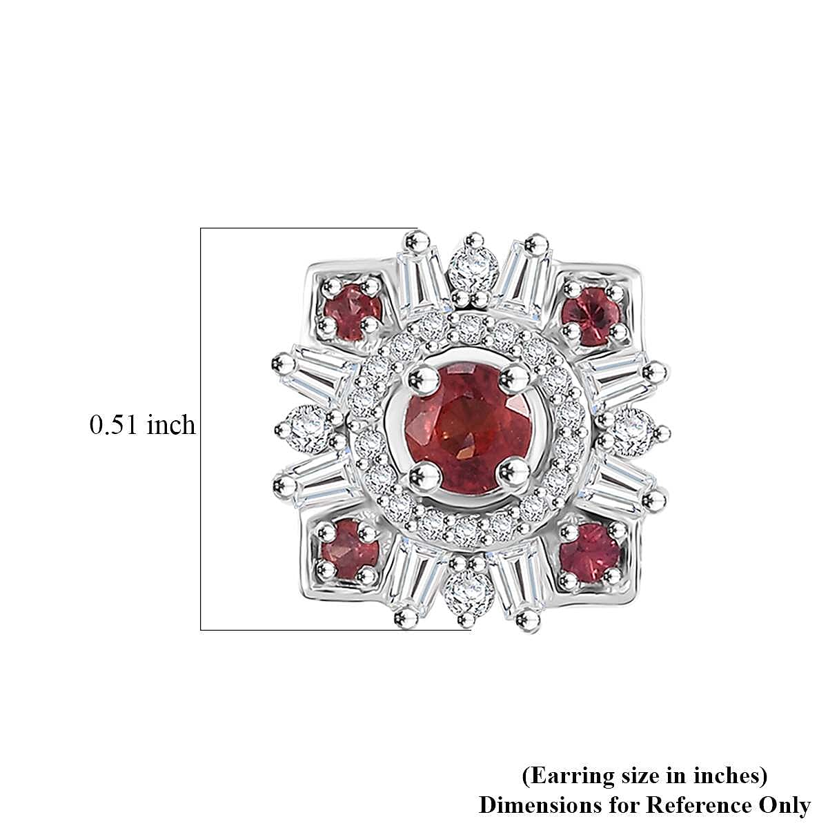 D'Joy Premium Red Sapphire and Moissanite 1.10 ctw Floral Earrings in Rhodium Over Sterling Silver