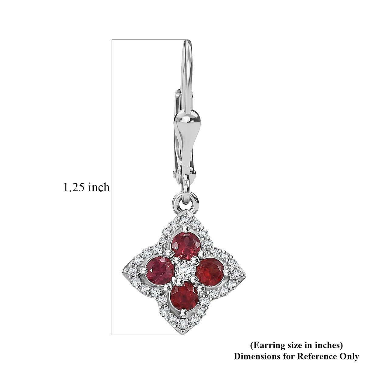 D'Joy Premium Red Sapphire and Moissanite 1.75 ctw Clover Leaf Earrings in Rhodium Over Sterling Silver