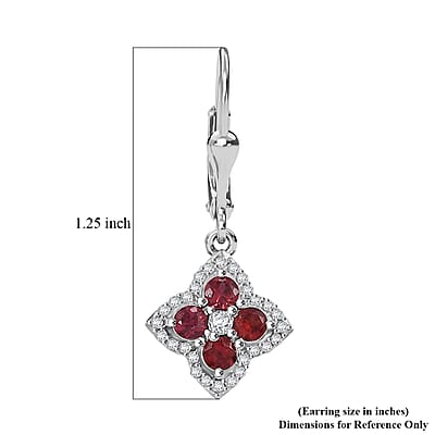 D'Joy Premium Red Sapphire and Moissanite 1.75 ctw Clover Leaf Earrings in Rhodium Over Sterling Silver
