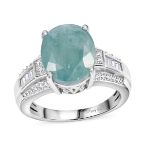 Grandidierite and Moissanite 5.65 ctw Ocean Mist Ring in Rhodium Over Sterling Silver (Size 10.0)