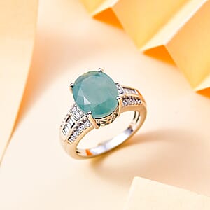 D'Joy Grandidierite, Moissanite Art Deco Ring in Rhodium Over Sterling Silver 5.65 ctw (Size 10.0)