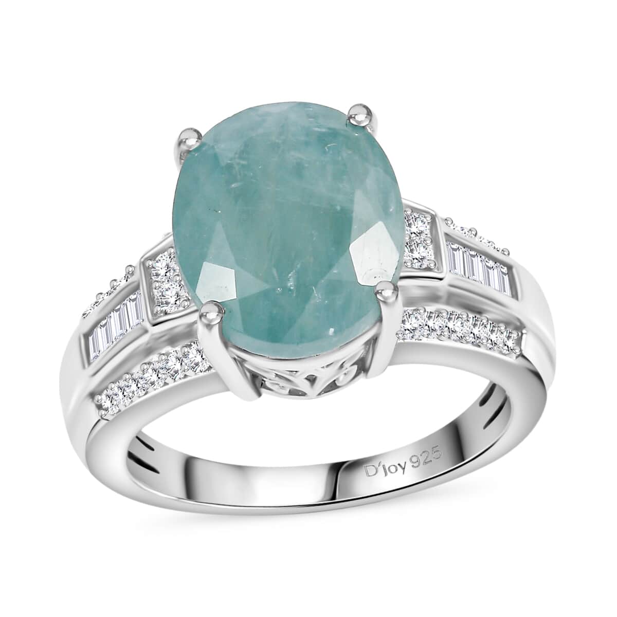 Grandidierite and Moissanite 5.65 ctw Ocean Mist Ring in Rhodium Over Sterling Silver (Size 6.0) image number 0