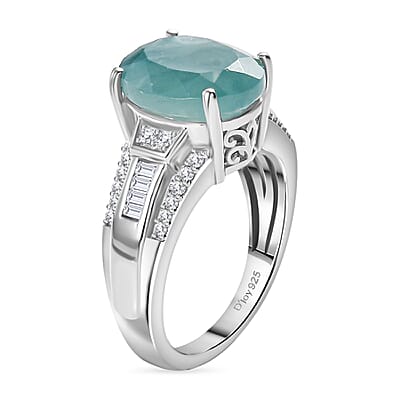 D'Joy Grandidierite, Moissanite Art Deco Ring in Rhodium Over Sterling Silver 5.65 ctw (Size 6.0)