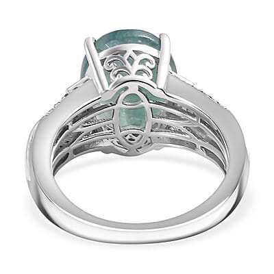 D'Joy Grandidierite, Moissanite Art Deco Ring in Rhodium Over Sterling Silver 5.65 ctw (Size 8.0)