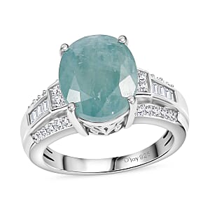 D'Joy Premium Grandidierite and Moissanite 5.65 ctw Art Deco Ring in Rhodium Over Sterling Silver (Size 9.0)