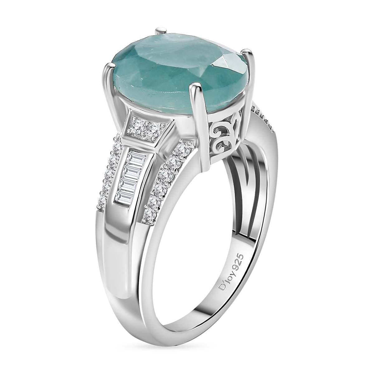 D'Joy Premium Grandidierite and Moissanite 5.65 ctw Art Deco Ring in Rhodium Over Sterling Silver (Size 9.0) image number 3