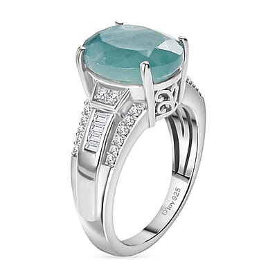 D'Joy Grandidierite, Moissanite Art Deco Ring in Rhodium Over Sterling Silver 5.65 ctw (Size 9.0)