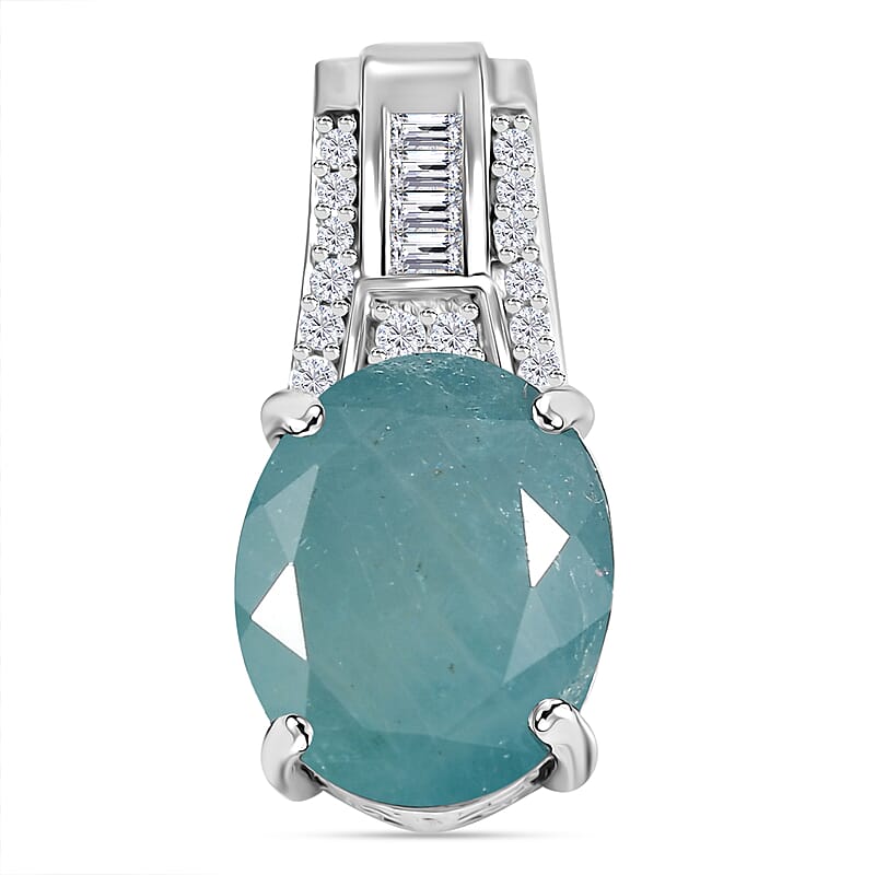 D'Joy Grandidierite and Moissanite 5.30 ctw Ocean Mist Pendant without Chain in Rhodium Over Sterling Silver