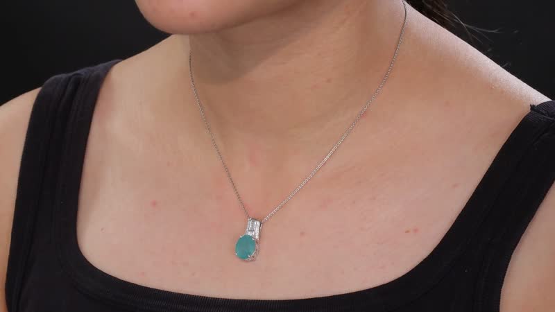 D'Joy Grandidierite and Moissanite 5.30 ctw Ocean Mist Pendant without Chain in Rhodium Over Sterling Silver
