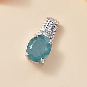 D'Joy Grandidierite and Moissanite 5.30 ctw Ocean Mist Pendant without Chain in Rhodium Over Sterling Silver