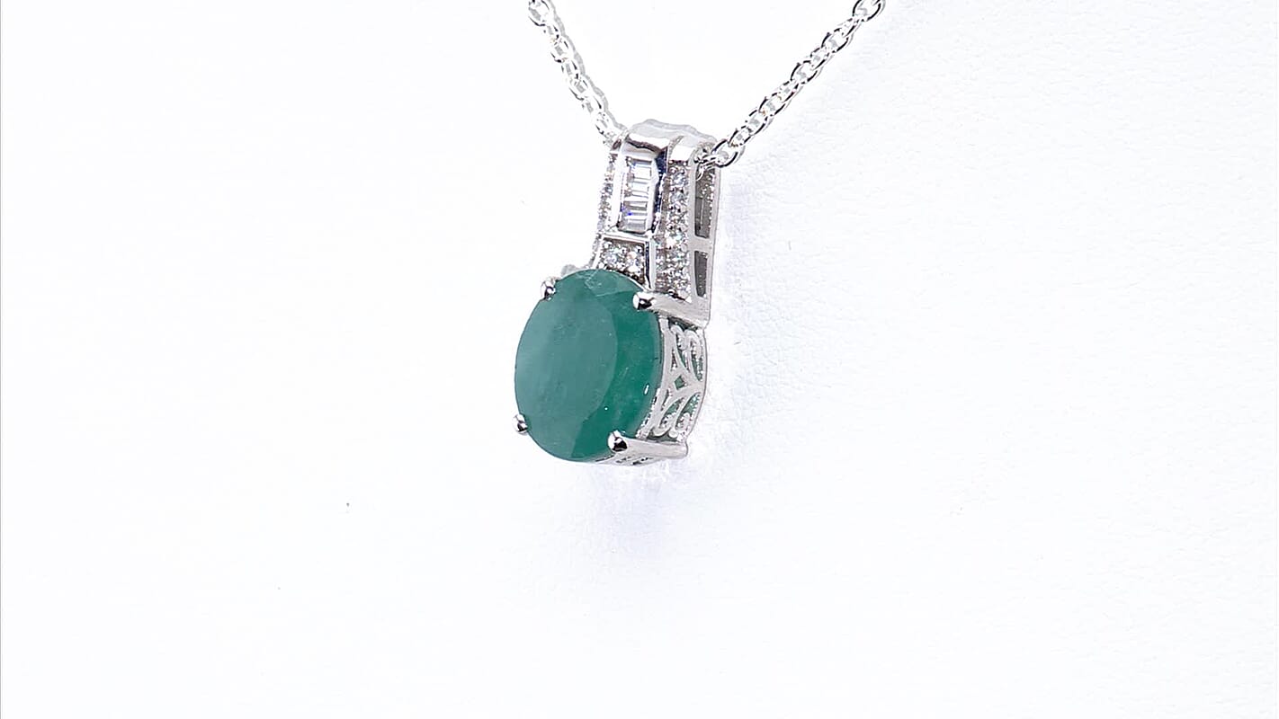 D'Joy Grandidierite and Moissanite 5.30 ctw Ocean Mist Pendant without Chain in Rhodium Over Sterling Silver