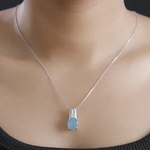 D'Joy Grandidierite and Moissanite 5.30 ctw Ocean Mist Pendant without Chain in Rhodium Over Sterling Silver