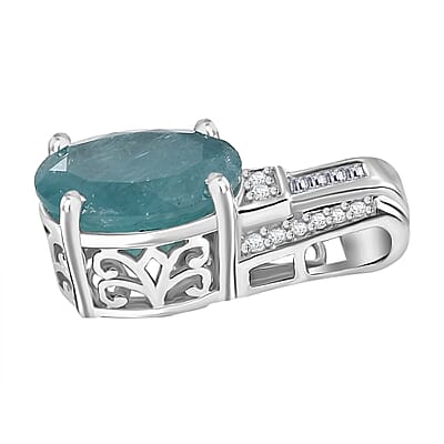 D'Joy Grandidierite and Moissanite 5.30 ctw Ocean Mist Pendant without Chain in Rhodium Over Sterling Silver